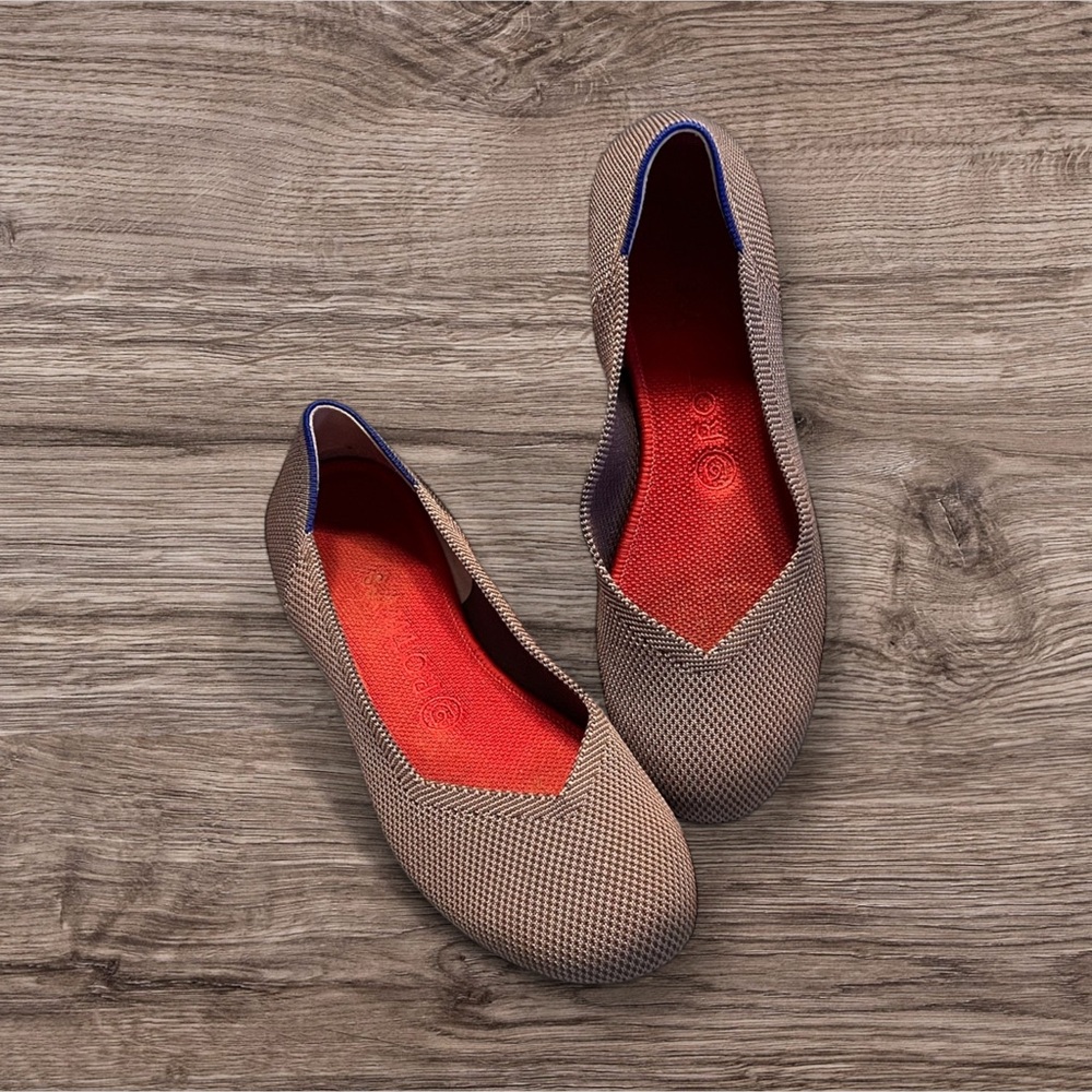 Rothy's Taupe Knit Flats with Red Insole